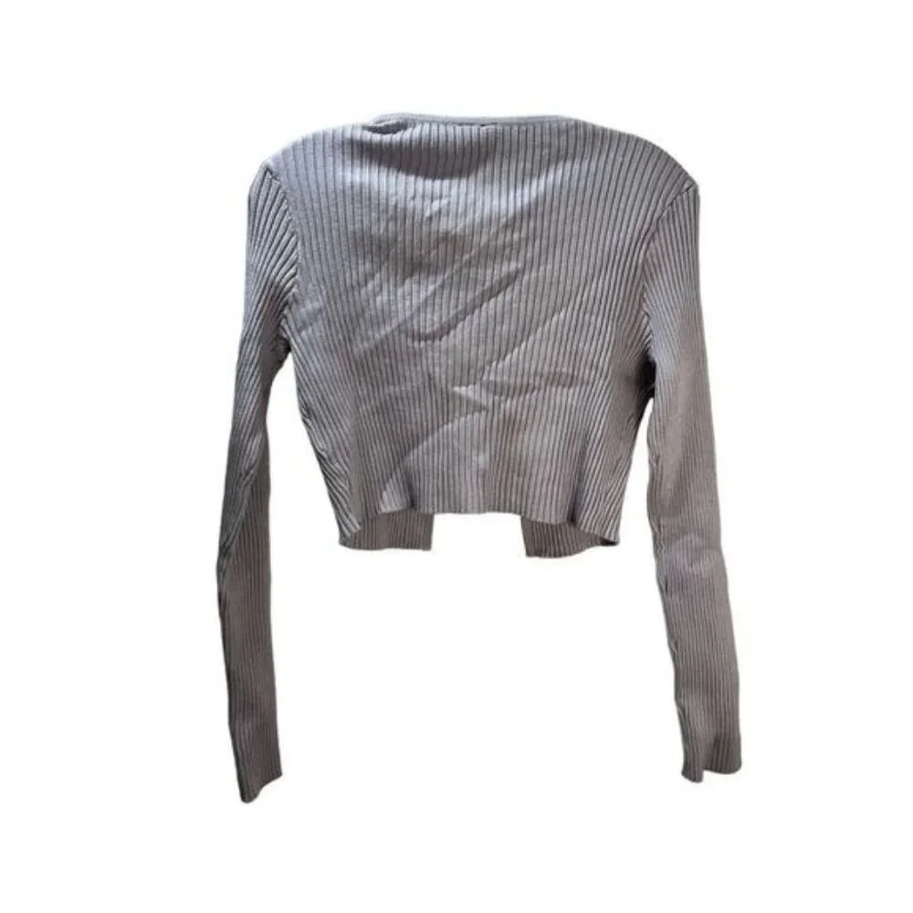 Divided Metal Hook Buttons Rib Knitted‎ Crop Cardigan Small